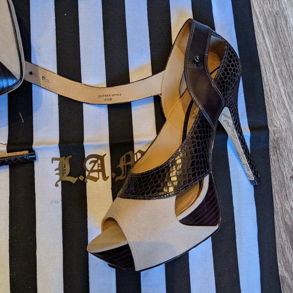 NIB (W6.5) - L.A.M.B Cho Snakeskin + Suede Platform Sandal - Picture 3 of 9